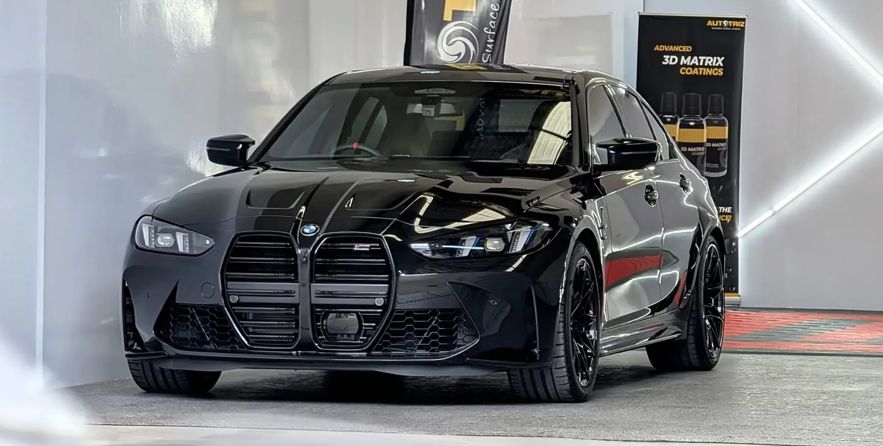 Black BMW M3 Competition detailed and ceramic coated at the Auto Affection Detailing studio